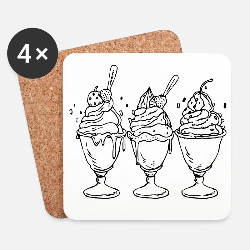 Eiscreme im Cartoon Look - Untersetzer (4er-Set) - Weiß