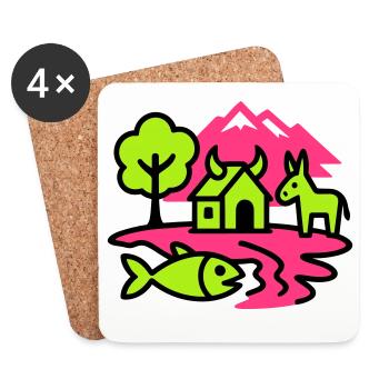 Paysage naïf Pop Art - Dessous de verre (lot de 4) - blanc - Devant