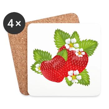 Strawberries surrounded by green leaves & blossoms - Coasters (set of 4) - white - Front