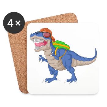 Dinosaur with Backpack and Sunglasses School  - Coasters (set of 4) - white - Front