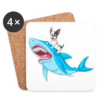 Bouledogue français Riding Shark – Chien amusant et fantaisiste - Dessous de verre (lot de 4) - blanc - Devant