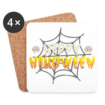 Joyeux Halloween avec toile d’araignée et crâne - Dessous de verre (lot de 4) - blanc - Devant