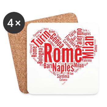 Herzförmige Karte mit Typografie italienischer Städte - Untersetzer (4er-Set) - Weiß - Vorne