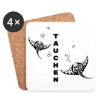 Plongée – Tribal Manta Rays Design - Dessous de verre (lot de 4) - blanc - Devant