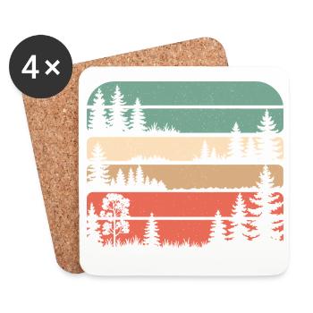 Silhouette d'arbres de forêt rétro, cadeau de randonnée - Dessous de verre (lot de 4) - blanc - Devant