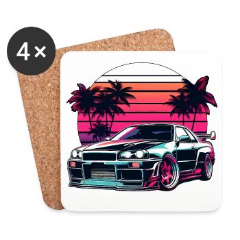 JDM car Japanese Retro Car Racing Drifting Legend - Coasters (set of 4) - white - Front