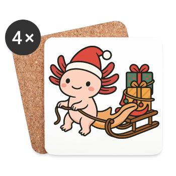 Weihnachts Axolotl – Mit Schlitten & Geschenken - Untersetzer (4er-Set) - Weiß - Vorne