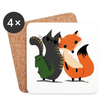 Le chat et le renard - Dessous de verre (lot de 4) - blanc - Devant