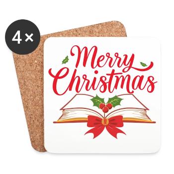 Merry Bookmas – Fine Line Book Design - Coasters (set of 4) - white - Front