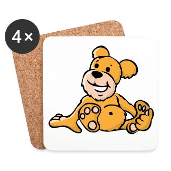 Cheerful cartoon bear sitting - Coasters (set of 4) - white - Front