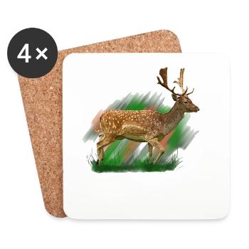 Cerf en brosse - Dessous de verre (lot de 4) - blanc - Devant