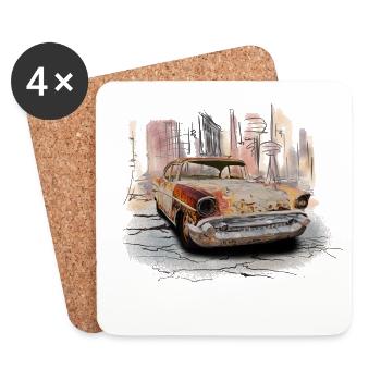 Rostiger Oldtimer Stadt Szene - Untersetzer (4er-Set) - Weiß - Vorne