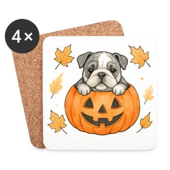 Bulldog dans une citrouille Halloween - Dessous de verre (lot de 4) - blanc - Devant