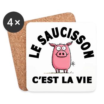 le saucisson c'est la vie humour - Dessous de verre (lot de 4) - blanc - Devant