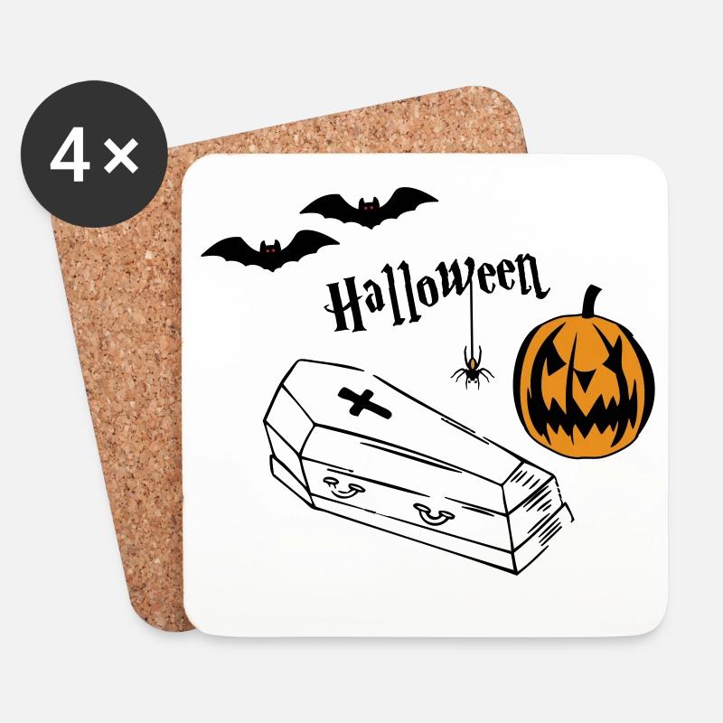 Halloween Kürbis Silhouette - Untersetzer (4er-Set) - Weiß
