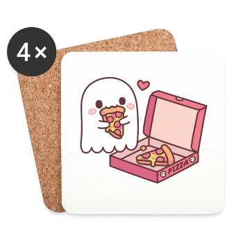 Cute Ghost Eating Pizza Funny - Coasters (set of 4) - white - Front
