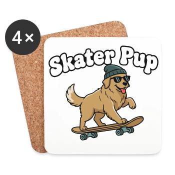 Skater Pup on Skateboard - Coasters (set of 4) - white - Front