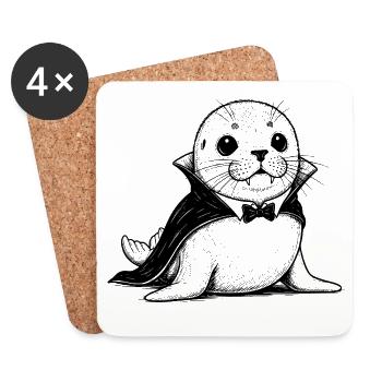 Dessin animé bébé phoque en costume de vampire - Dessous de verre (lot de 4) - blanc - Devant