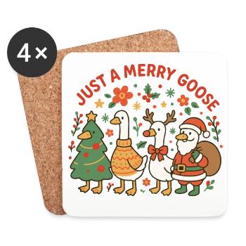 Noël juste une famille d’oies joyeuses - Dessous de verre (lot de 4) - blanc - Devant