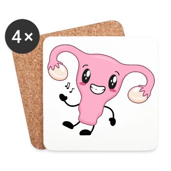 Dessin animé de l’utérus rose - Dessous de verre (lot de 4) - blanc - Devant