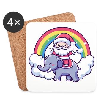 Éléphant Père Noël Noël - Dessous de verre (lot de 4) - blanc - Devant