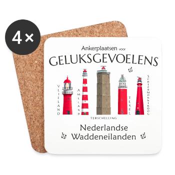 Ameland, Texel, Terschellingen Hand Drawing - Coasters (set of 4) - white - Front