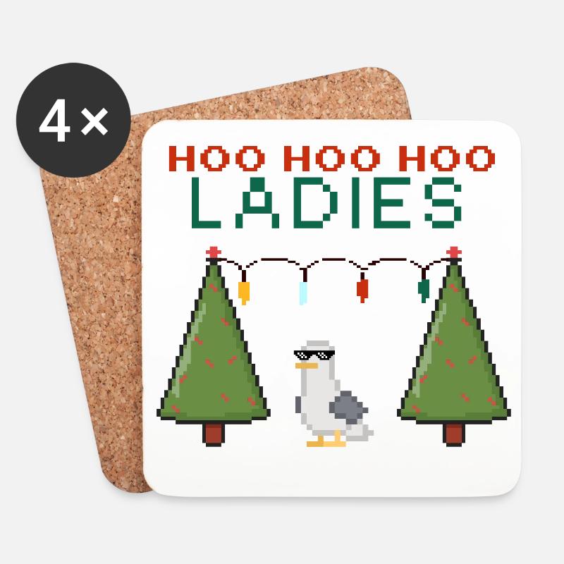 HooHooHoo Damen Pixel Weihnacht - Untersetzer (4er-Set) - Weiß