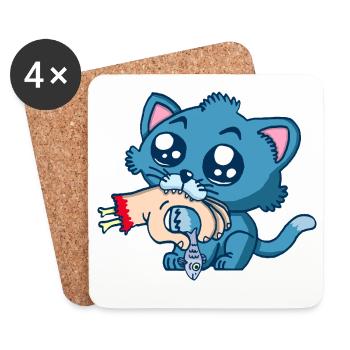 Chaton gourmand - Dessous de verre (lot de 4) - blanc - Devant