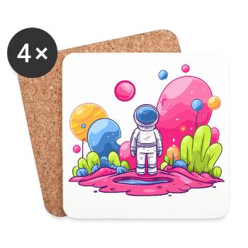 Astronaute dans l’espace rose - Dessous de verre (lot de 4) - blanc - Devant