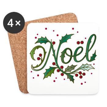 Christmas "Noël" design with holly - Coasters (set of 4) - white - Front