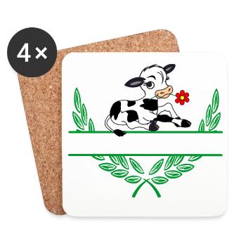 Couronne de laurier de veau avec espace de noms - Dessous de verre (lot de 4) - blanc - Devant