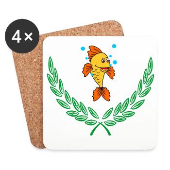 Fische im grünen Lorbeerkranz - Untersetzer (4er-Set) - Weiß - Vorne