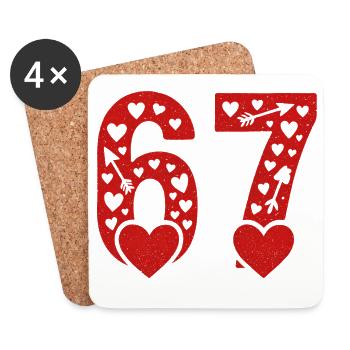 Valentinstag 6-7 Spaß 67 Nummer Valentinstag Sechs - Untersetzer (4er-Set) - Weiß - Vorne