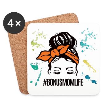 Bonusmomlife Beste Bonus Mama Stiefmama  - Untersetzer (4er-Set) - Weiß - Vorne