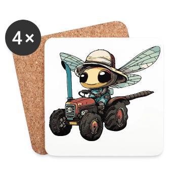 Libelle Traktor Farmer - Untersetzer (4er-Set) - Weiß - Vorne