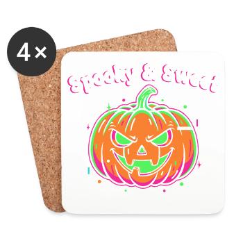 Spooky & Sweet Neon Kürbis - Untersetzer (4er-Set) - Weiß - Vorne