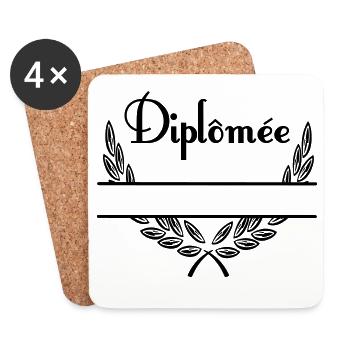 Diplômée – Couronne de Laurier avec Espace Nom - Untersetzer (4er-Set) - Weiß - Vorne