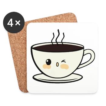 Tasse à café sourire - Dessous de verre (lot de 4) - blanc - Devant