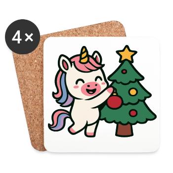 Une licorne mignonne décorant un sapin de Noël - Dessous de verre (lot de 4) - blanc - Devant