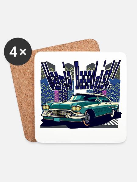 Retro Neon City Car 1950s Style (Based!) - Coasters (set of 4) - white