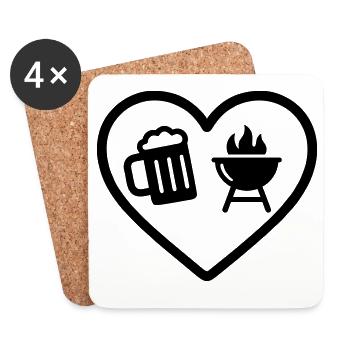 Heart Beer Barbecue - Untersetzer (4er-Set) - Weiß - Vorne