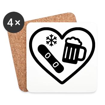 Bière de snowboard Heart - Dessous de verre (lot de 4) - blanc - Devant