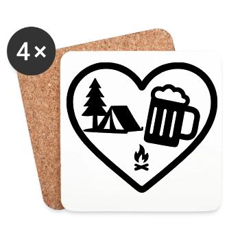 Heart Camping Beer - Coasters (set of 4) - white - Front