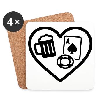 Bière au poker cœur - Dessous de verre (lot de 4) - blanc - Devant