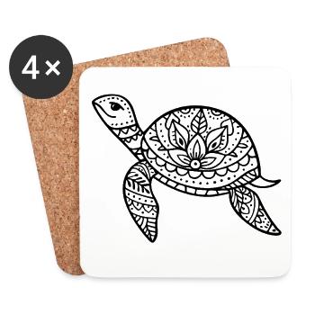 Illustration de la mer tortue bohème style bohème - Dessous de verre (lot de 4) - blanc - Devant