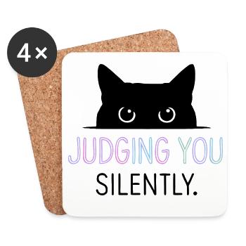 Humour félin, idée cadeau chat, animaux de compagnie drôles - Dessous de verre (lot de 4) - blanc - Devant