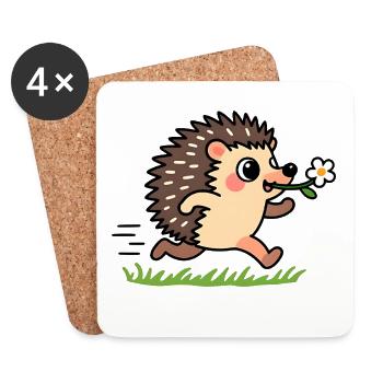 Igel mit einer Blume - Untersetzer (4er-Set) - Weiß - Vorne