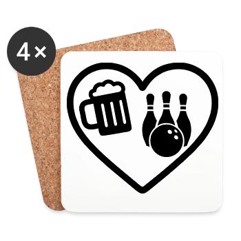 Humour de bowling à la bière de cœur - Dessous de verre (lot de 4) - blanc - Devant