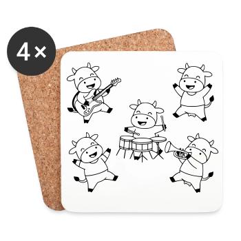 Comique de fête musicale du groupe de vaches mignonnes - Dessous de verre (lot de 4) - blanc - Devant