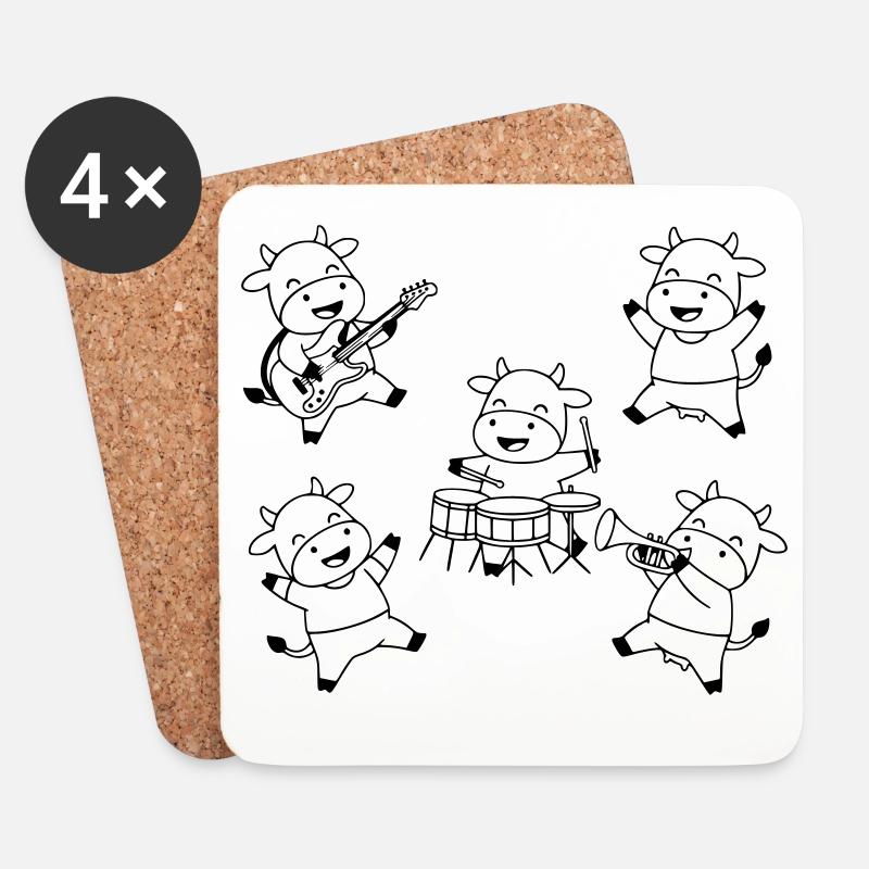 Süße Kuh Band Musik Party Comic - Untersetzer (4er-Set) - Weiß